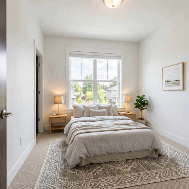 Virtually staged living room with modern furniture